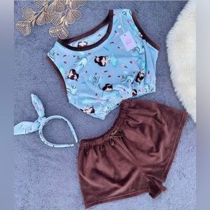 Crop Top Pajama Set Cozy Shorts Shirt Trendy Loungewear Women & Girls Sleepwear